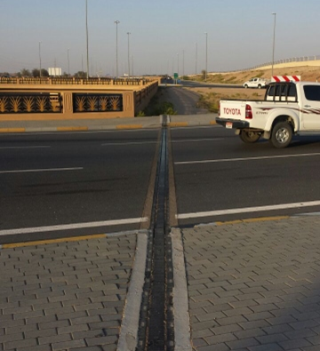 Transflex bridge expansion joints installed at an elevated section of roadway.